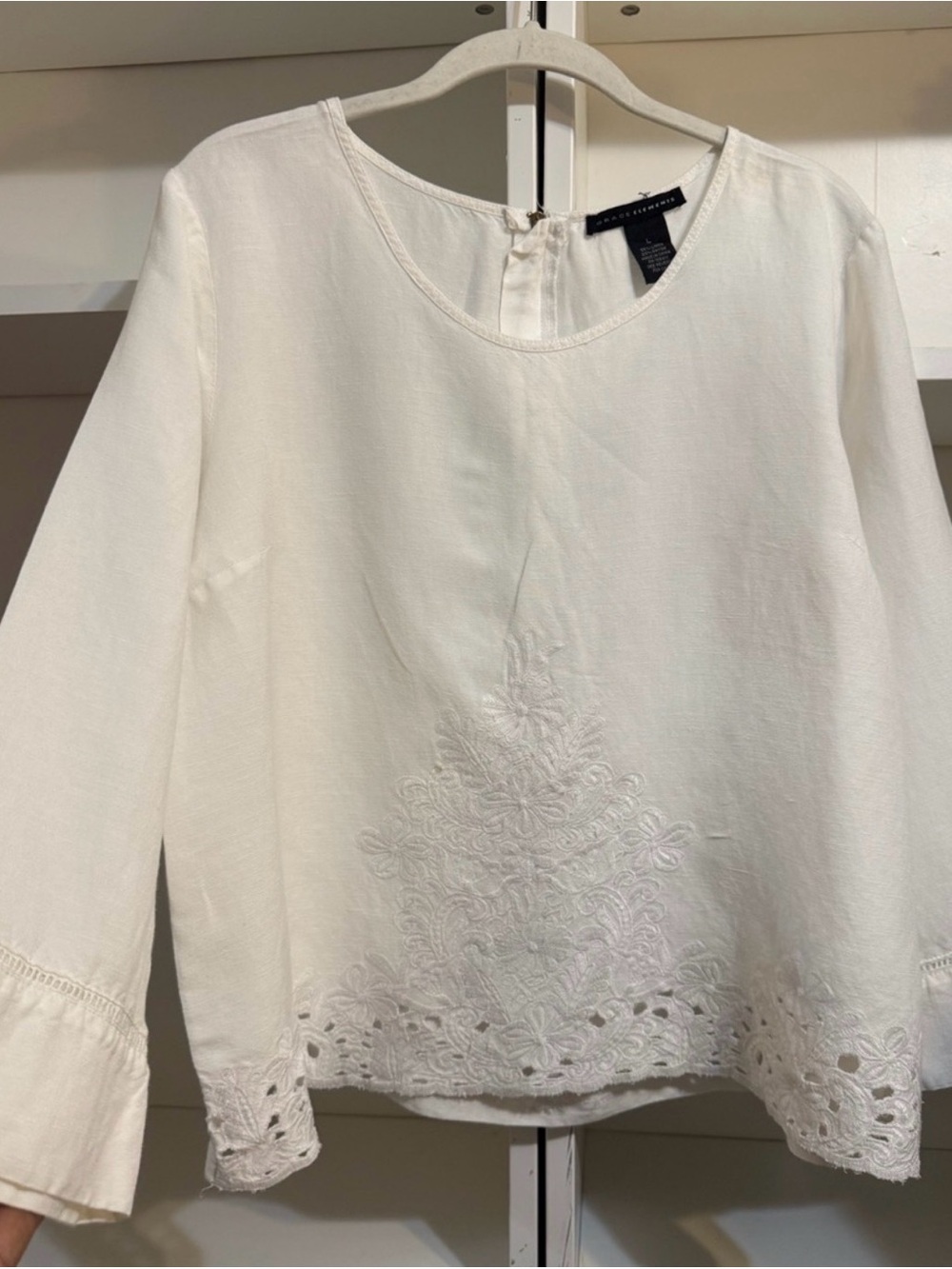 Grace Elements White Linen/Rayon Top L - Picture 2 of 7